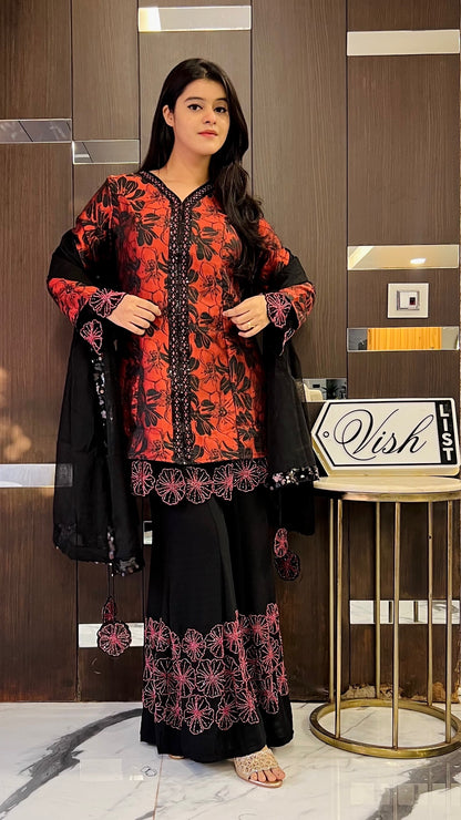 Zehra Luxe Gharara Set 01 (Red)