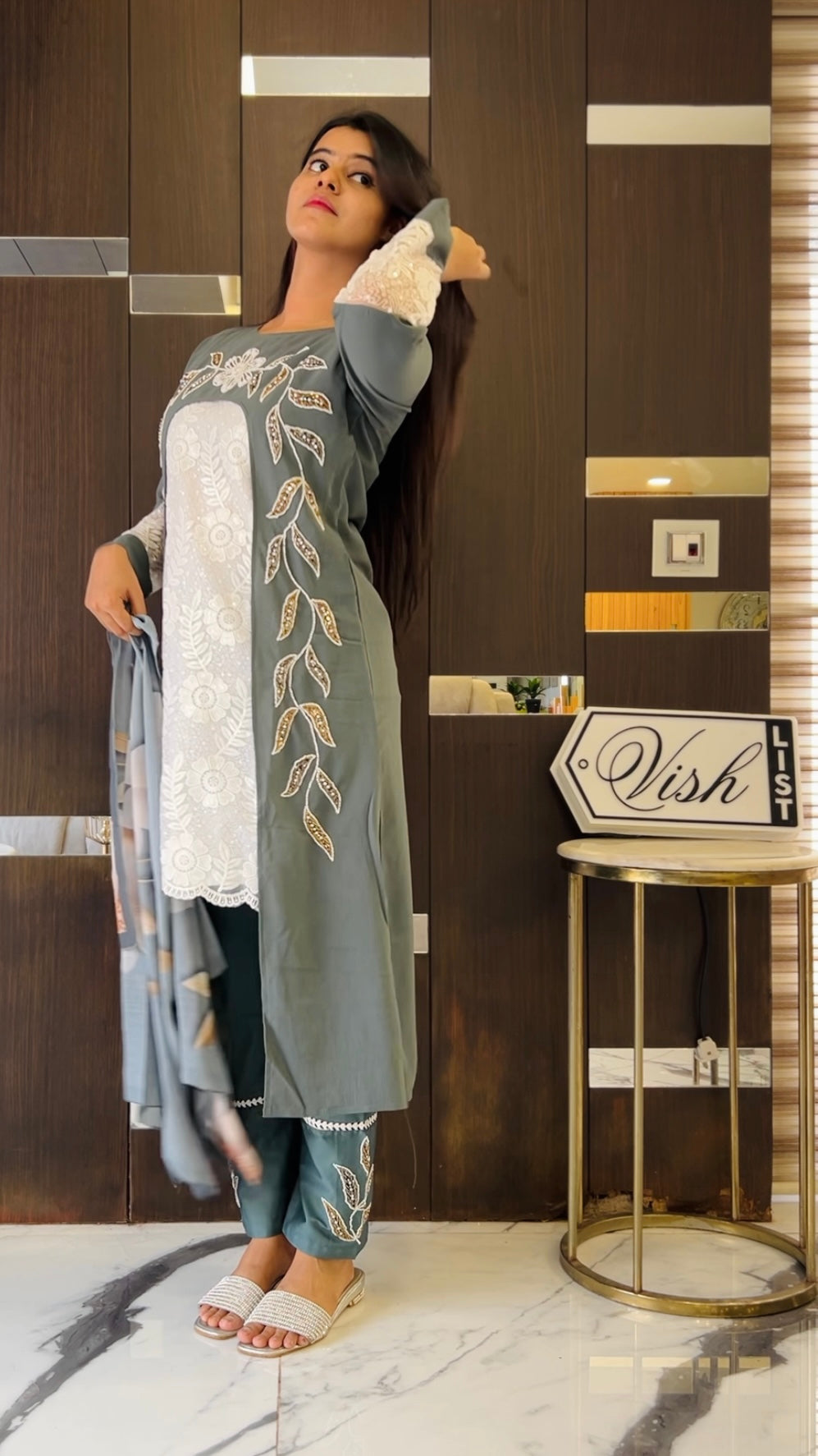 Designer Tunic Set (Greyish Blue)