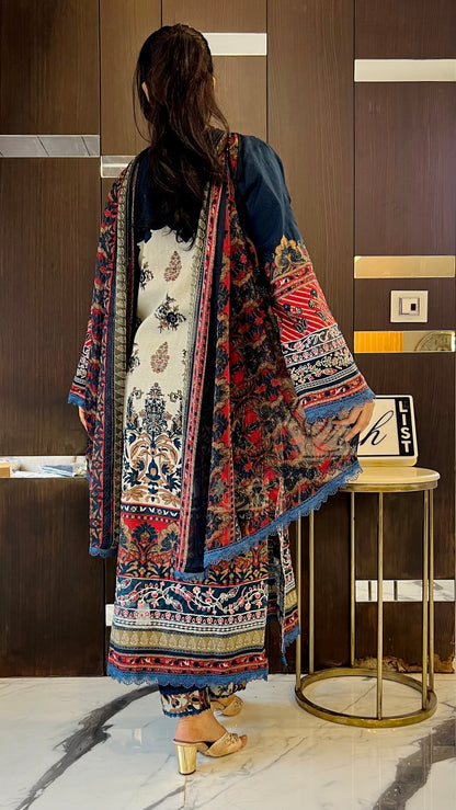 Dananeer Pakistani Lawn Set 03 (Navy Blue)