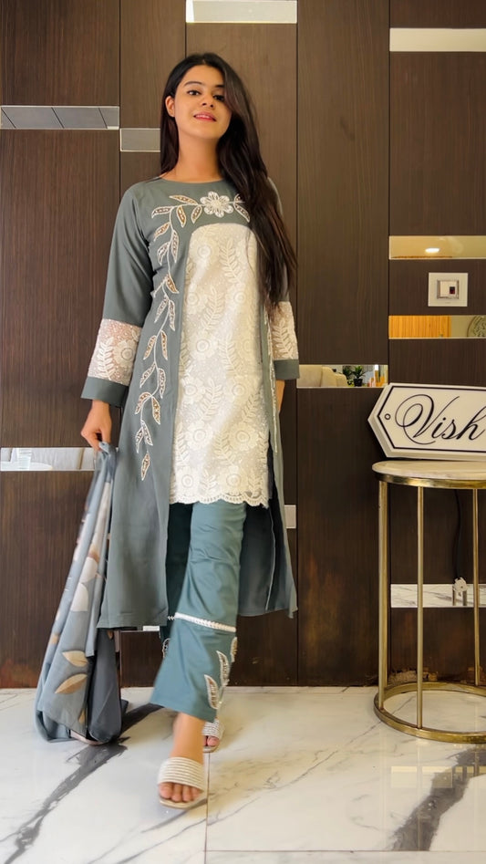 Designer Tunic Set (Greyish Blue)