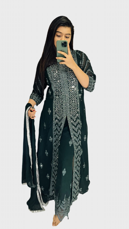 Green Embroidered Palazzo Set