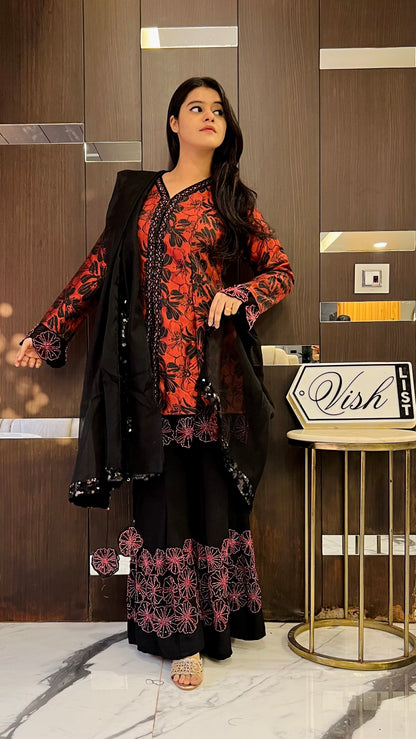 Zehra Luxe Gharara Set 01 (Red)