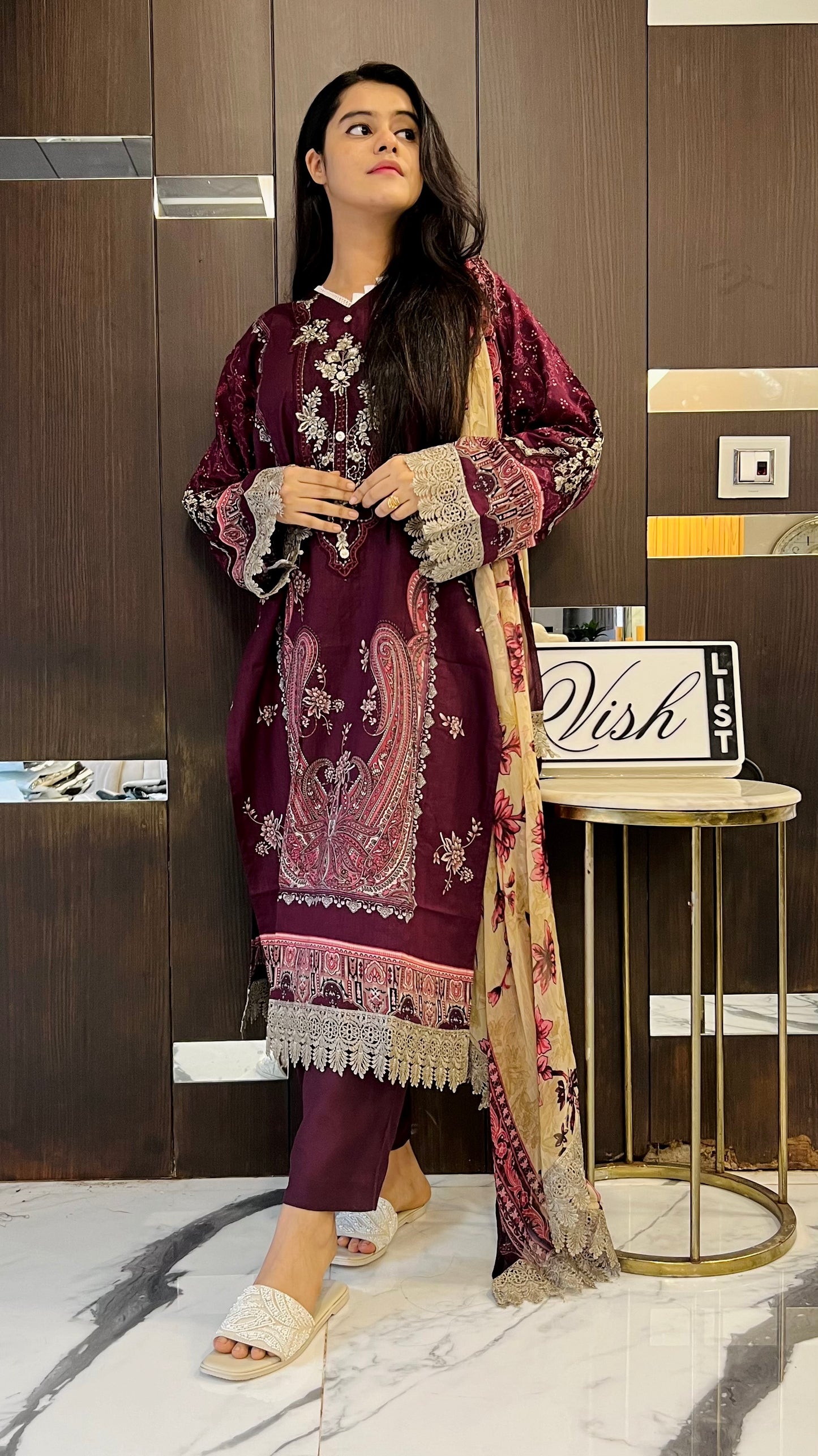 Pakistani Lawn Set LS 65 (Wine)