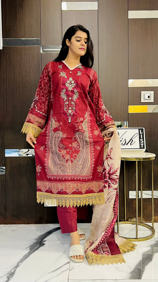 Pakistani Lawn Set LS 65 (Red)