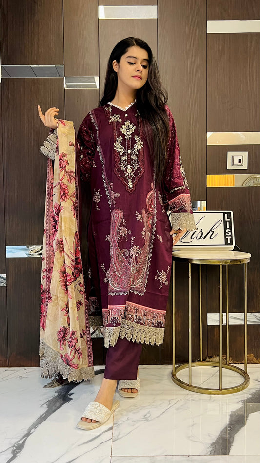 Pakistani Lawn Set LS 65 (Wine)